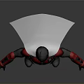 3D Modeled Superhero Character in Red and Black Costume With White Cape and Spiked Gloves