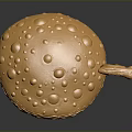 Detailed Golden Mushroom Shaped Sculpture Featuring Humanoid Figure With Curved Staff And Small Creature