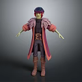 Game Movie Character with Green Skin Blue Purple Hair Fur Collar Coat Belt Brown Boots