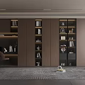 Modern Wooden Bookcase In Study Room With Storage Shelves And Decorative Items
