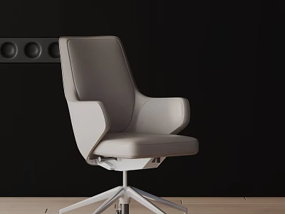 Light Gray Leather Office Chair with Armrests Metal Base Wheels and Modern Minimalist Design 3d model