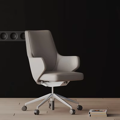 Light Gray Leather Office Chair with Armrests Metal Base Wheels and Modern Minimalist Design 3d model