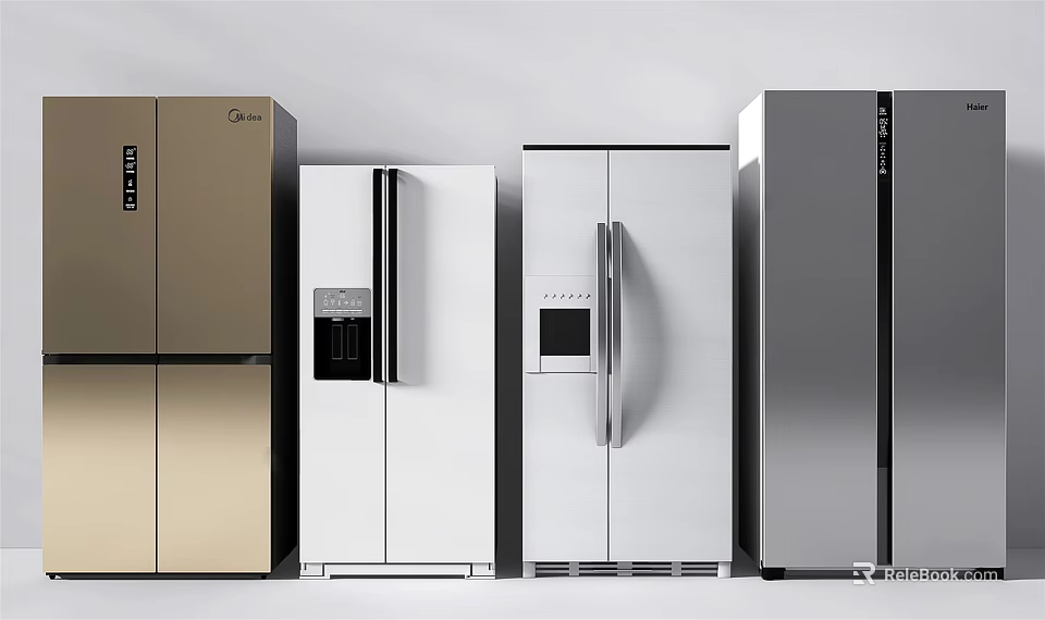 Modern Refrigerators With Assorted Gold White Silver Colors And Sleek Designs 3d model 