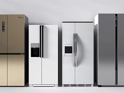 Modern Refrigerators With Assorted Gold White Silver Colors And Sleek Designs 3d model