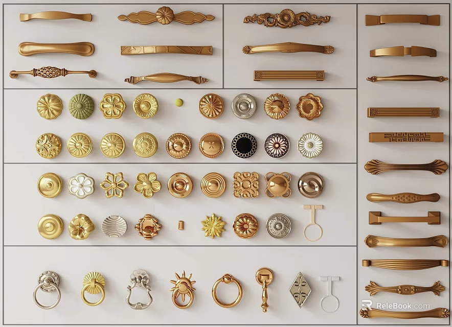 Assorted Decorative Furniture Handles With Different Styles And Designs 3d model 
