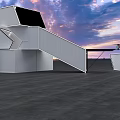 Modern Vacation Home Architecture With Geometric White Exterior And Sunset Sky