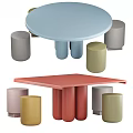 Round Top Kids Table With Blue Gray And Beige Matching Stools Simple Design 3d model