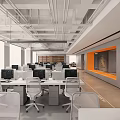 Spacious Modern Office Interior Design With Desks Computers White Chairs Industrial Ceiling And Natural Light