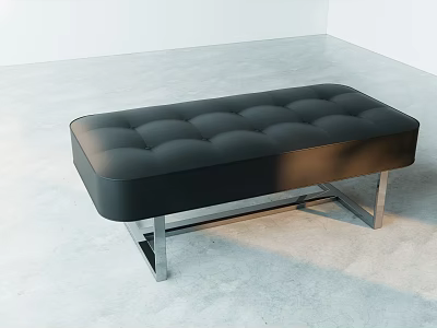 Modern Black Leather Sofa Bench With Tufted Cushion And Metal Legs 3d model