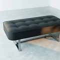 Modern Black Leather Sofa Bench With Tufted Cushion And Metal Legs