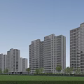Modern High Rise Residential Buildings With Glass Curtain Walls Green Lawns Under Blue Sky
