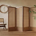 Silent Middle Style Screen Rattan Stool Wall Decoration 3d model