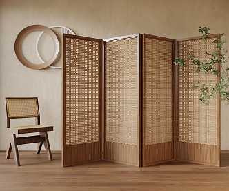 Silent Middle Style Screen Rattan Stool Wall Decoration 3d model