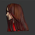 3D Character Model With Long Red Orange Gradient Hair And Red Top
