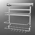 Stainless Steel Kitchen Hanging Rack With Multiple Shelves And Hooks For Storage 3d model