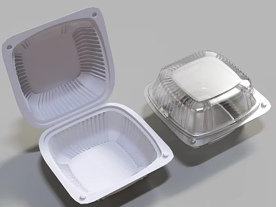 White Plastic Food Containers With Open And Closed Lids For Kitchen Storage 3d model