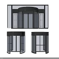 Modern Revolving Door Design In Various Angles With Glass Panels And Metal Frame