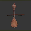 Red Wooden Carved Household Utensil With Decorative Human Figure Design