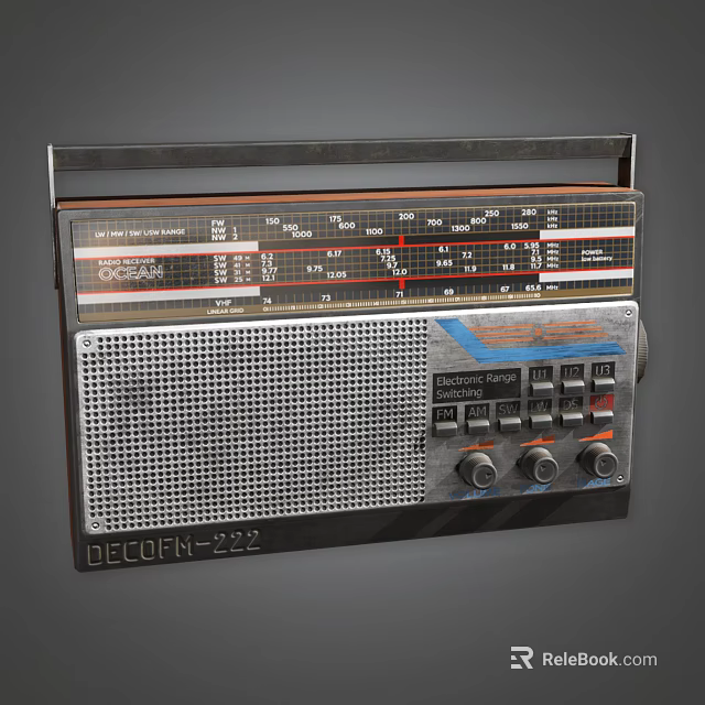 Vintage Retro Radio Speaker with FM MW Band Tuner Knobs and Metal Grille Design 3d model 