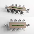 Modern Wooden Conference Table With Gray Rolling Office Chairs And Meeting Room Sign
