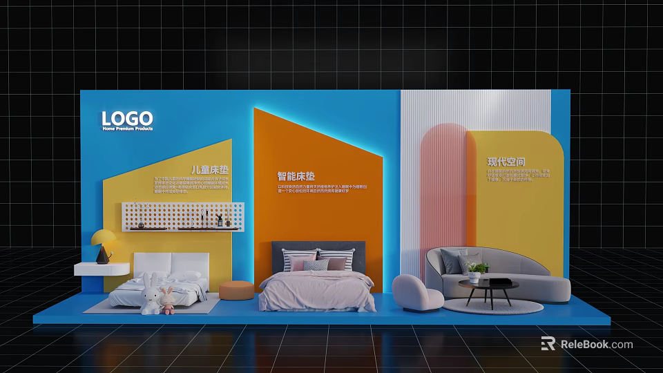 Kids Entertainment Smart Home Office Space with Colorful Interiors Beds Sofas and Decorative Elements 3d model 