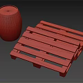 Heavy Duty Industrial Equipment With Wooden Barrel And Stacked Wooden Pallets For Storage