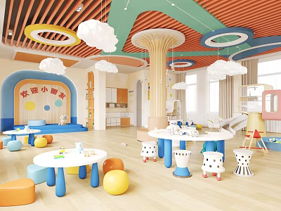 Colorful Kindergarten Interior Design With Playful Furniture And Bright Space 3d model