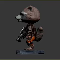 Rocket Raccoon Action Figure In Red Outfit Holding Gun On Base With Name