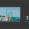 Laboratory Interior Design With Blue Walls Lab Tables Lab Equipment And Person In White Coat