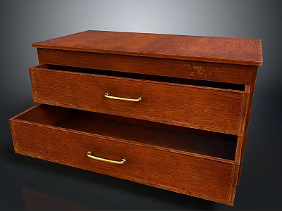 Vintage Wooden Chest of Drawers With Brass Handles and Open Drawers 3d model