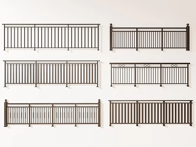 Various Metal Railing Designs with Vertical Bars and Decorative Patterns for Outdoor Residential Spaces 3d model