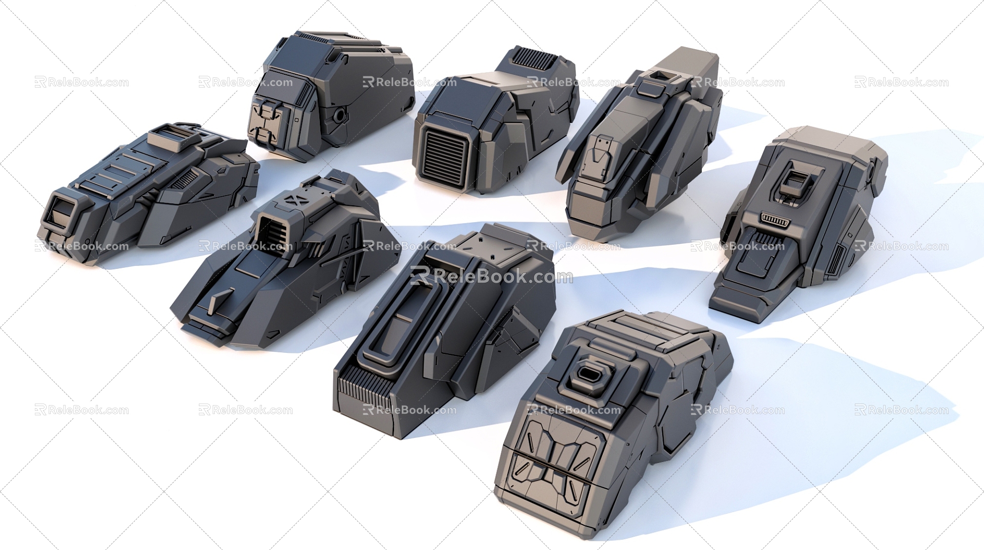 sci-fi mechanical parts hard surface combination 3d model