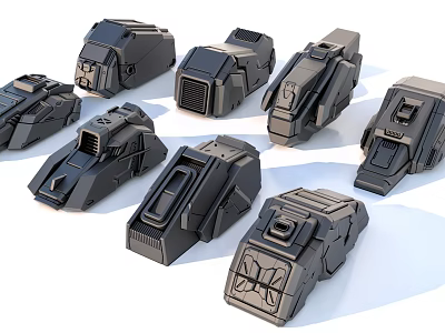 Black Industrial Equipment Mechanical Components With Robust Design Various Shapes And Interface Details 3d model