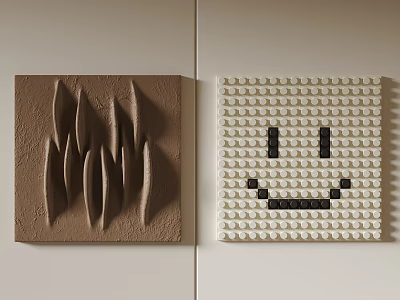 Two Stylish Wall Hangings Textured Art And Block Smiley Face 3d model Two Stylish Wall Hangings Textured Art And Block Smiley Face 3d model