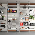 Modern Multilayer Bookshelf Featuring Books Decorative Items Potted Plants And Vinyl Records