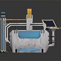 Industrial Conveyor Equipment With Multiple Workstations Blue Surfaces And Control Units