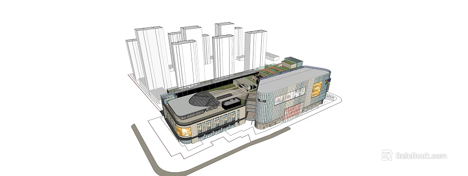 Modern Urban Commercial Complex With Surrounding High Rise Buildings Glass Facade And Open Plaza 3d model 