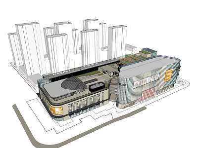 Modern Urban Commercial Complex With Surrounding High Rise Buildings Glass Facade And Open Plaza 3d model