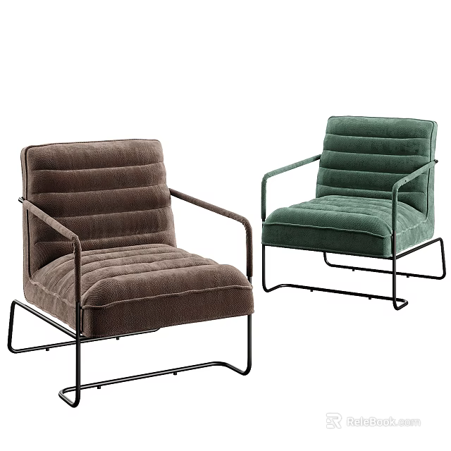 Modern Brown And Green Armchairs With Soft Upholstery And Metal Frames For Living Space 3d model 