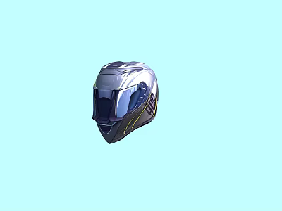 Modern Motorcycle Helmet Featuring Sleek Silver Aerodynamic Design and Full Face Visor 3d model