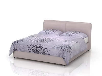 Modern Double Bed With Light Pink Headboard And Purple Patterned Bedspread 3d model
