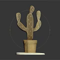 Decorative Ornament Set with Wooden Cactus Figure in Wooden Pot on White Base