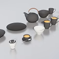 Stylish Black and White Cups with Plates Bowls Kettle and Wine Glass Tableware Collection
