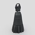 Black Halter Neck Dress With Belt And Pleated Skirt For Women