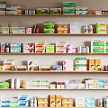 Medical Devices on Organized Shelves with Various Medicine Products and Packages