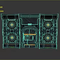 Futuristic Industrial Scene Component With Central Door Circular Fans And Metallic Frame