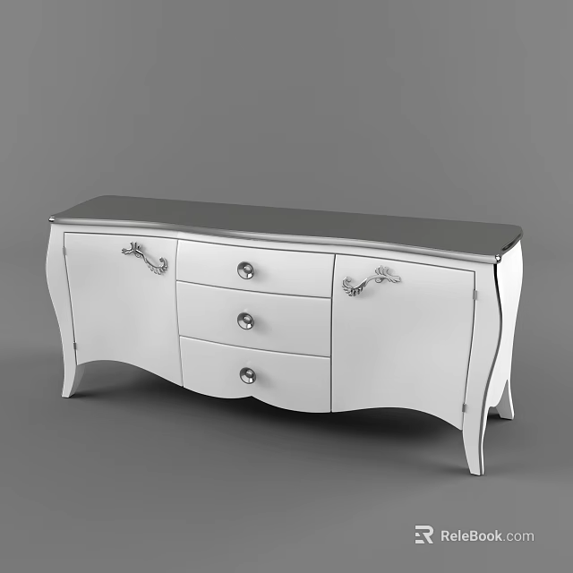 Modern Mirrored TV Stand With Drawers Cabinet Doors And Metal Handles 3d model 