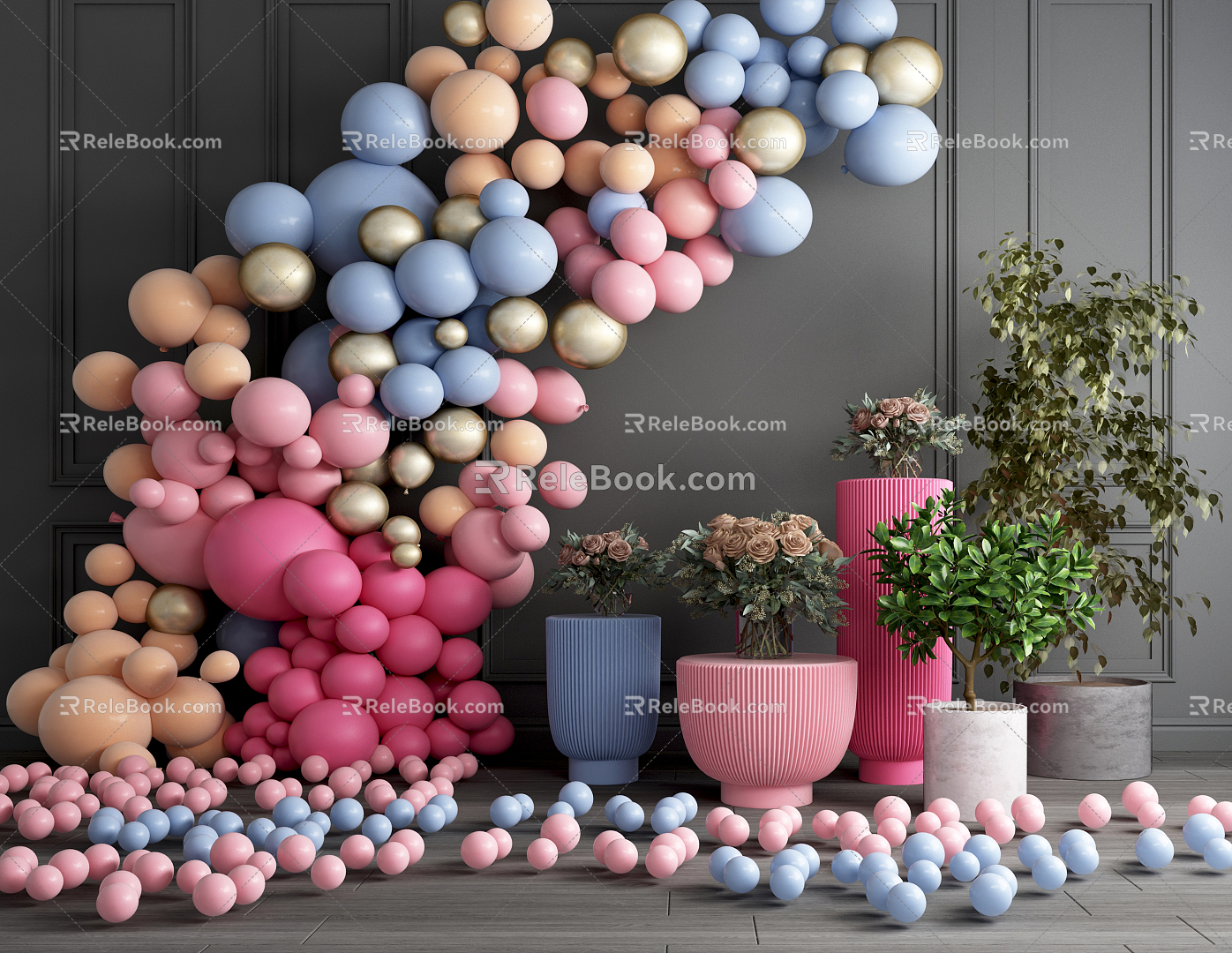 Modern balloon balloon green plant floral ornaments combination 3d model