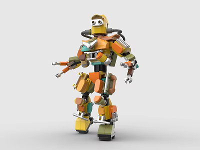 Colorful Building Blocks Robot With Yellow Orange Green Parts Mechanical Structure And Eyes 3d model
