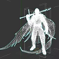 Game Fantasy Character In Medieval Armor With Dark Wings And Spear
